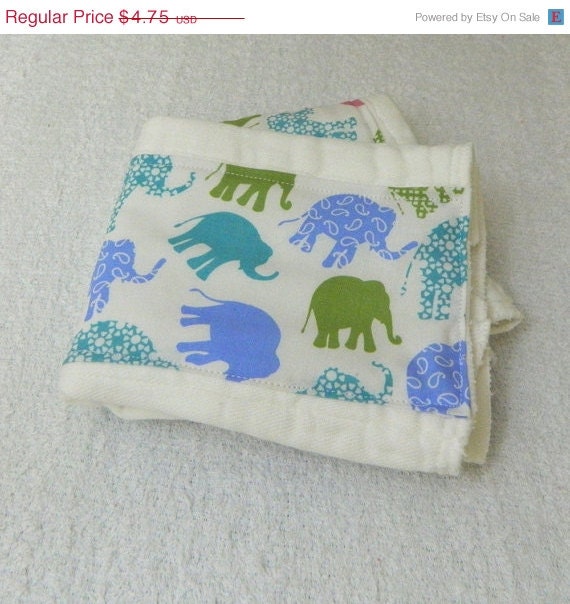 SALE Elephant Baby Burp Cloth -  Blue & Green