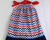 SALE Pillowcase Dress - Blue, Red, and White - Chevron- ready to ship size 12-24 mon