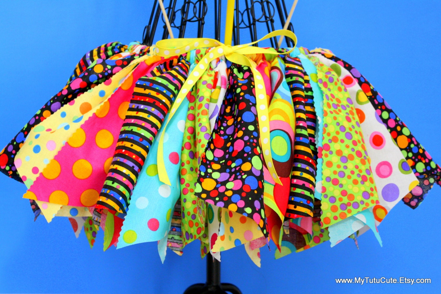 Rainbow Polka Dot Confetti Fabric Scraps Tutu Skirt MADE TO ORDER size newborn to 4T