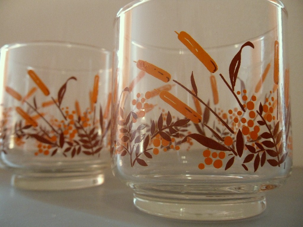 Vintage Cattail Glasses SET OF TWO