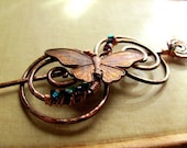 Shawl Pin Scarf Pin Copper Swirls, Gingerbread Butterfly and Aurora Borealis Crystal Beads