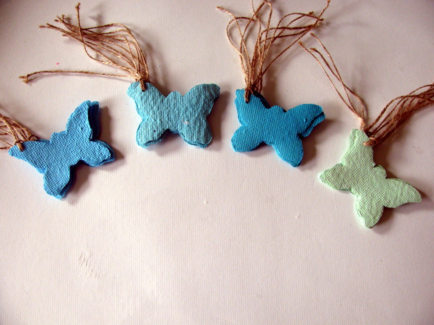 Wedding Favor in Assorted Marine Blues Butterfly Shaped Plantable Paper Gift Tags Embedded With Wildflower Seeds