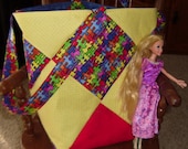 All purpose Reversible Tote in Autism Rainbow Puzzle Fabric - Ready to Ship