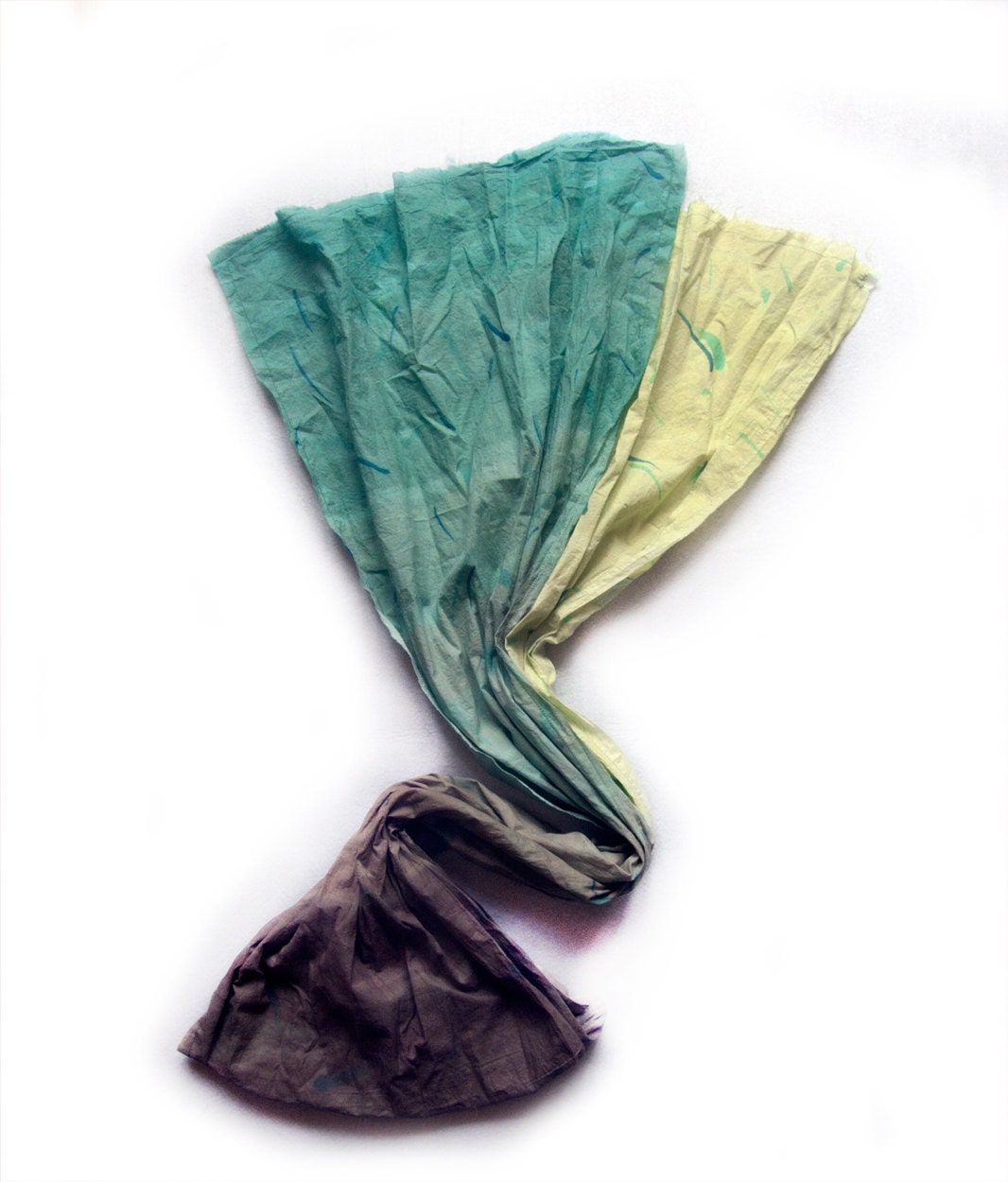 Long cotton scarf for men in aqua, taupe and apple green. Hand painted cotton scarf. Men's scarves .Father's Day gift