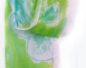 Neon green scarf. Hand painted scarf in lime and aqua. Floral scarf. Abstract painting on silk by Dimo. Long summer bright colored scarf