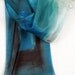 Hand painted silk scarf. Teal silk scarf in abstract composition.Modern scarf in teal, aqua and black.Painting on silk by Dimo