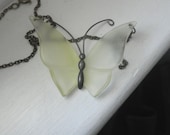 Vintage Pale yellow Butterfly Chain necklace Choker lemon Translucent see through Beach Boho