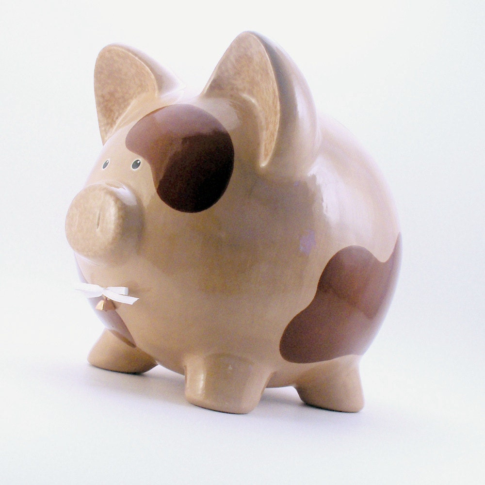 Personalized Piggy Bank - Brown Cow - with hole or NO hole in bottom