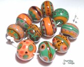 MADERA Lampwork Beads Handmade Squash Coral Red Purple Green Black  Big Bold Designs Set of 11