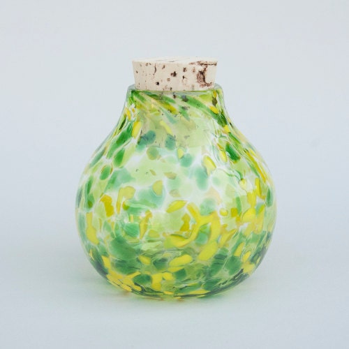 Speckled Jar - Green and Yellow - Handblown Glass - Colorful and Fun