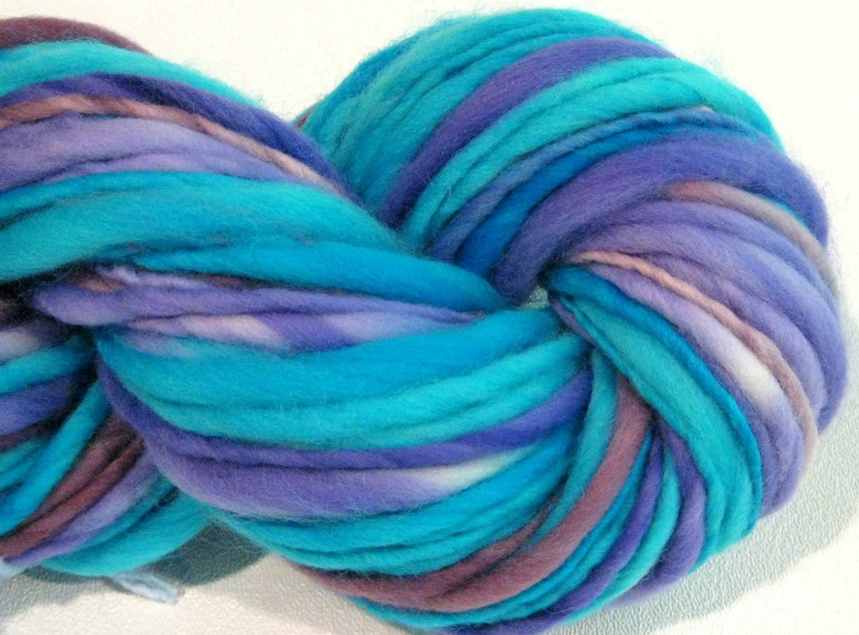 Thick N Thin Handspun Yarn Turquoise and Amethyste 100 yds turquoise purple yarn waldorf doll hair knnitting supplies crochet supplies