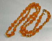 Vintage 1970 Sarah Coventry, Holiday Garden, Amber Colored Floral Bead Necklace