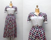 vintage 1940s plaid day dress with zig zags