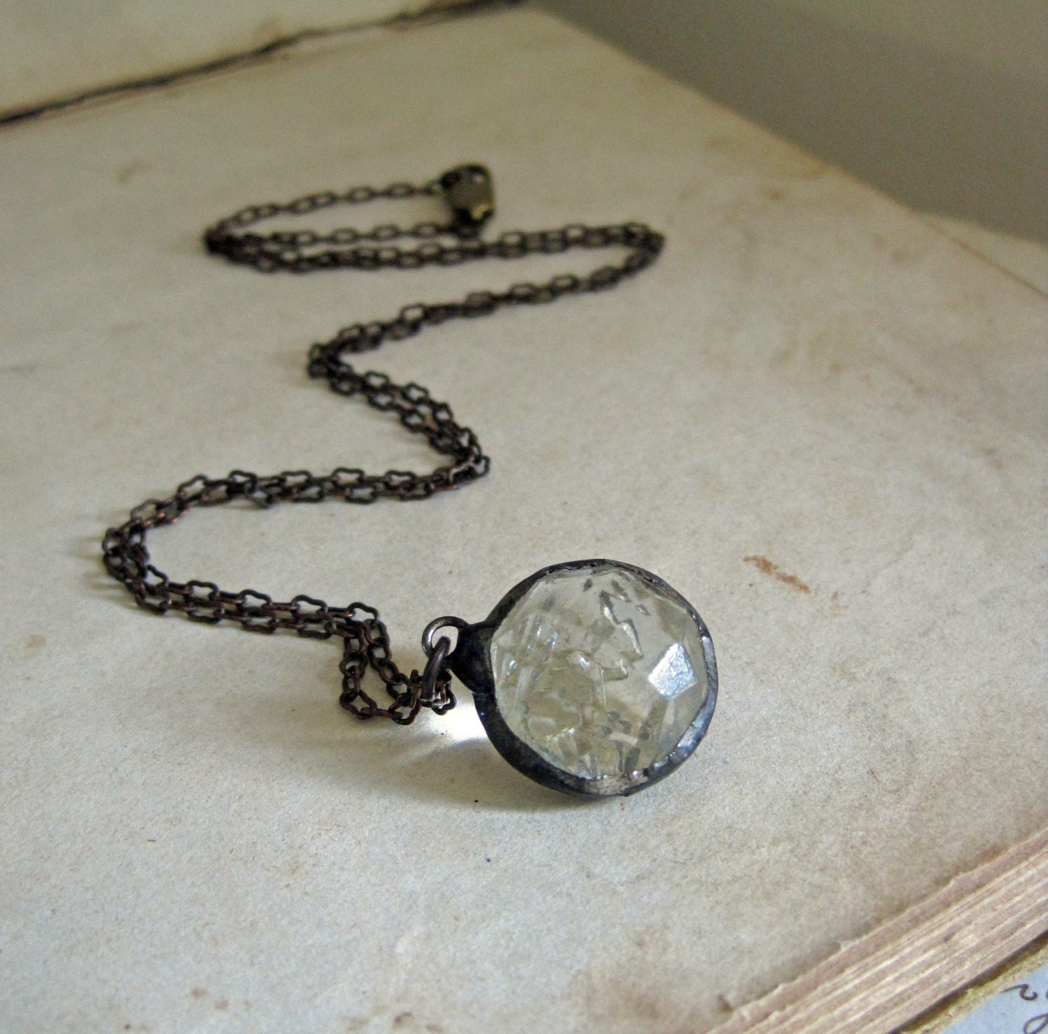 Circled Clear Faceted Vintage Glass Button Necklace