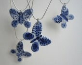 Butterfly  necklace - Hand crafted and hand painted Delftware porcelain.