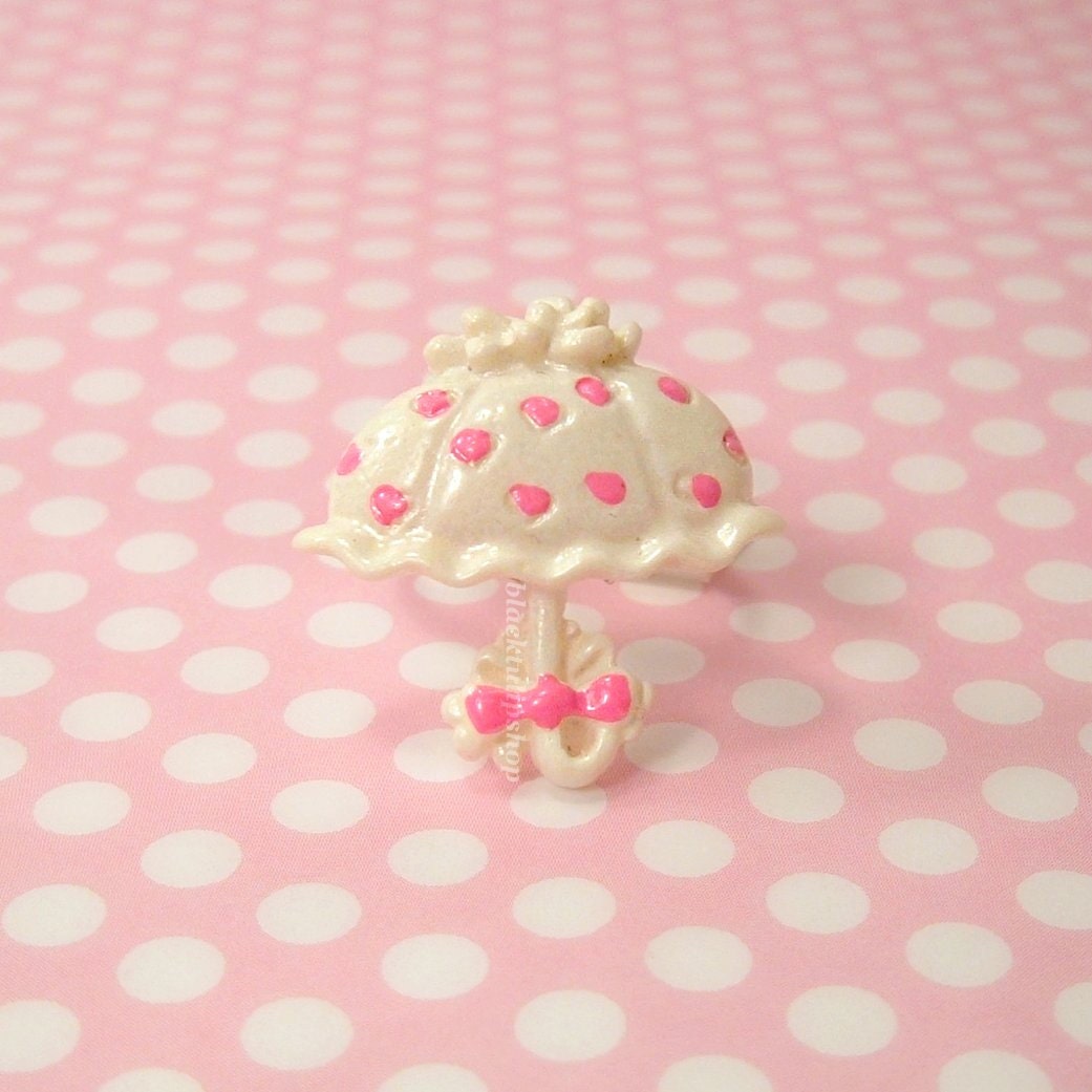 Sweet Lolita Ring Kawaii Parasol Pink And White Frills Umbrella Bow SALE