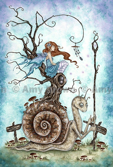 Fairy and Magic Snail 8.5x11 PRINT by Amy Brown