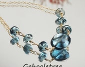 London Blue Topaz Seven Stone 14K Yellow Gold Fill Choker Necklace