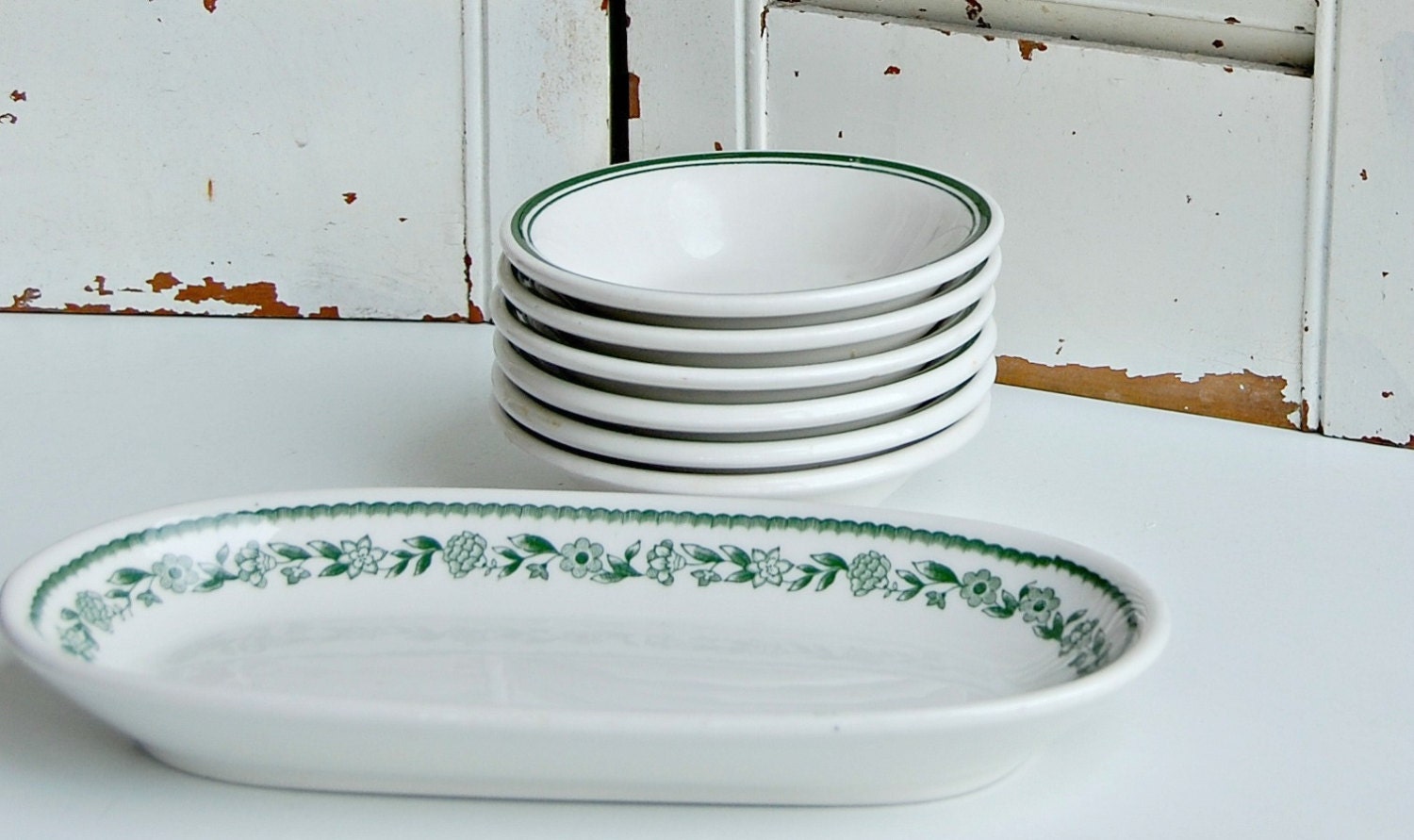 Vintage Buffalo China Bowls Appetizer Tray Set of 6 with tray