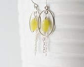 Olive Jade, Sterling Silver Chain and Oval Hoop Earrings