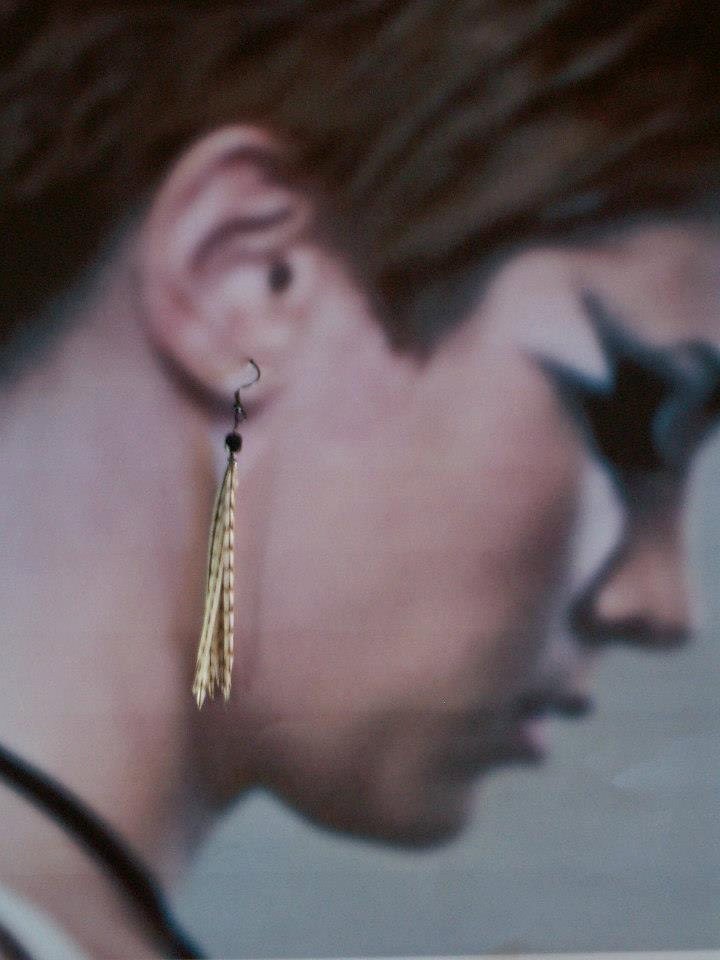 Cream and Black Feather Earrings