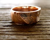 Handmade Pressed Finger Print Wedding Band in 14K Rose Gold with Black Rhodium and Matte Finish Size 10/8.5mm