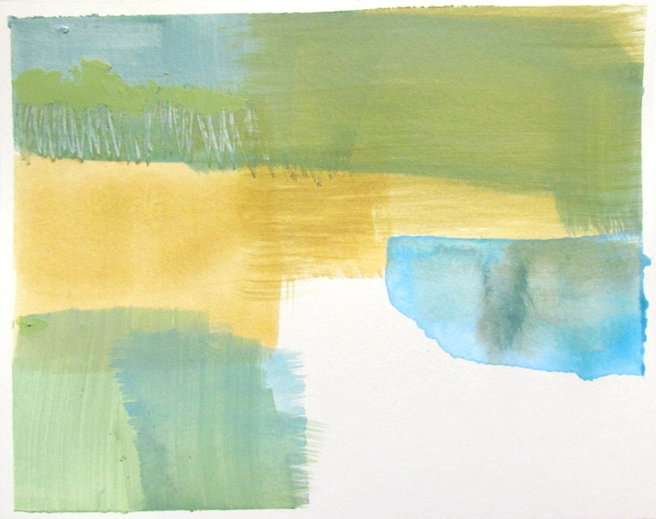 Beige, Blue, Green Abstract Landscape, 8 x 10 original fine art -- "Painting 349"