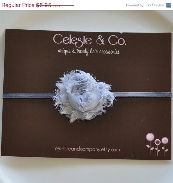 SPRING SALE Baby Headband - Infant Headband - Newborn/Toddler/Girl  - Gray Mini Shabby Flower on Gray Thin Stretch Headband- Photography Pr
