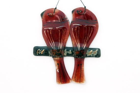Fused glass red  love bird  Suncatcher Ornaments and Decorations hanging wall art.