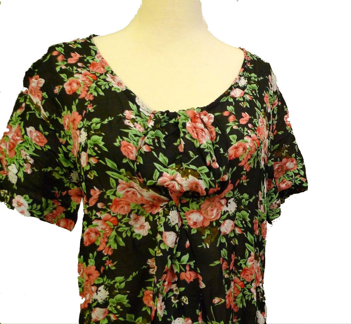 80s Does 20s Flapper Black Mini Dress / Revival /Floral/ /One Size Fits Many / Roses / Ascot / Women