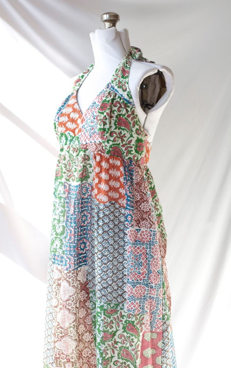 Authentic 1960s  Summer Dress, Halter Tie Neck, Hippie Festival,