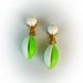 Vintage Plastic Dangle Earrings White and Lime Green Clip On