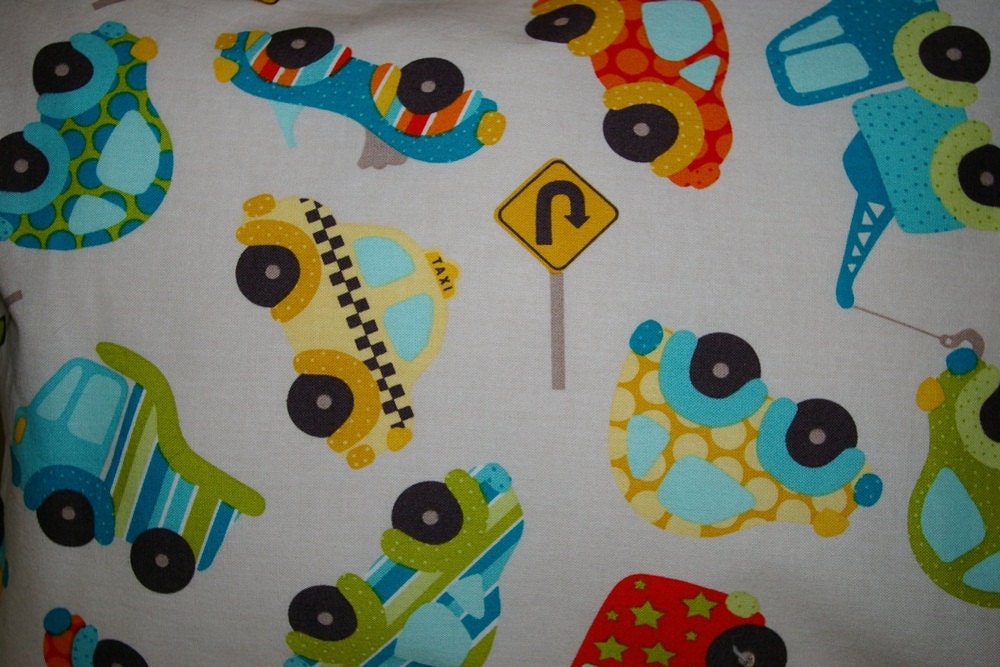 Toddler / Travel Pillow Case with Cars, Trucks and Taxis, Pillow Available Separately