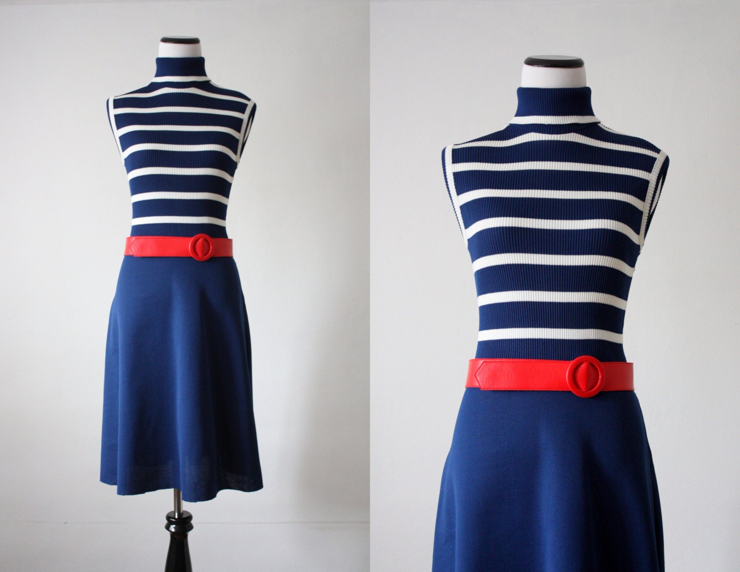 1970s nautical dress - navy stripe dress