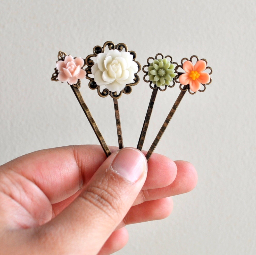 Spring or Summer Wedding Set II -  Floral Bridal Bobby Pin Hairpins