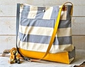 BEST SELLER Diaper bag / Messenger bag STOCKHOLM Gray geometric nautical striped Leather / Featured on The Martha Stewart