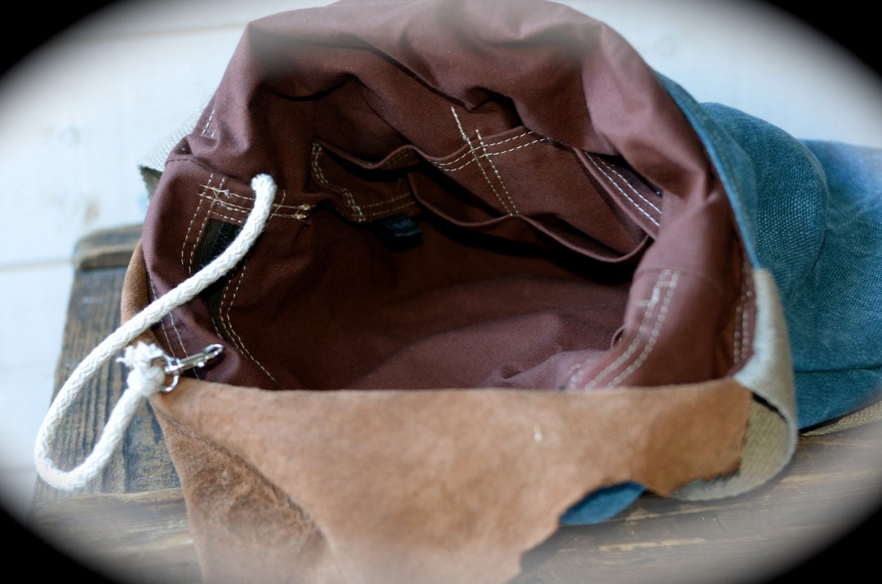 LAST ONE Arva linen messenger bag with recycled brown leather flap / eco friendly /one of a kind cross body bag