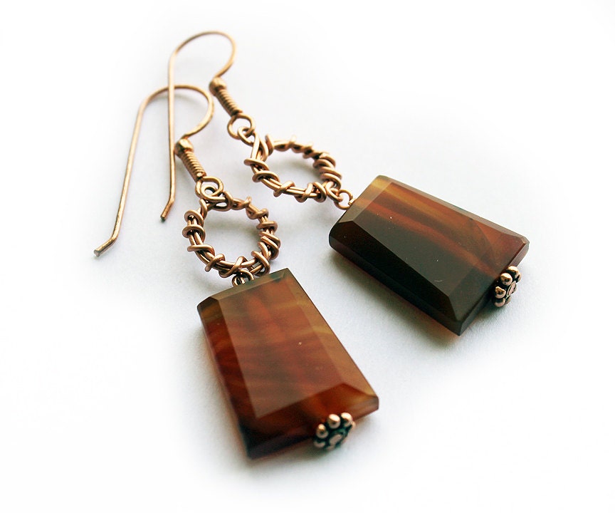 Carnelian Trapezoid Copper Earrings