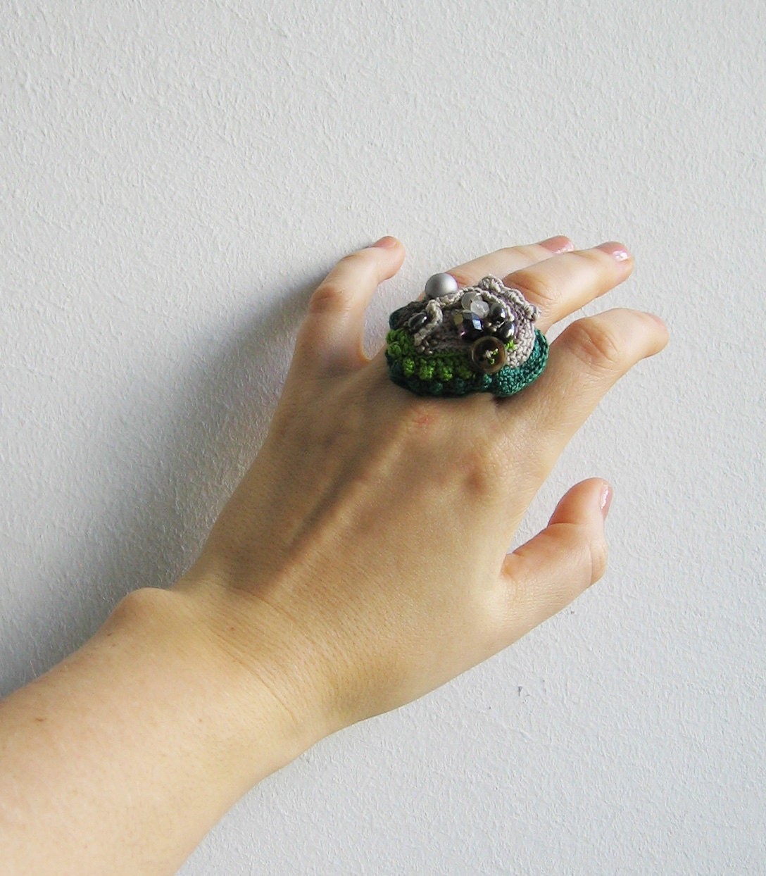 Green and grey mireral inspired ring