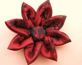 Red Flower Brooch or Hair Clip Fascinator: Kanzashi