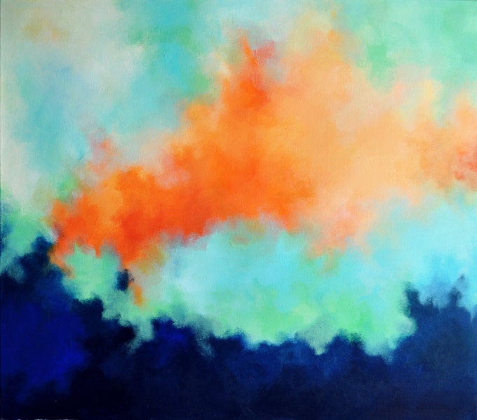 Sunset 5 - Original Abstract Painting, Large 27x32 inch