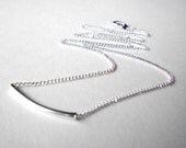 Silver bar necklace, curved tube necklace, minimalist simple jewelry