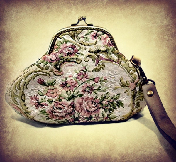Victorian Inspired Floral Tapestry Clutch Wristlet