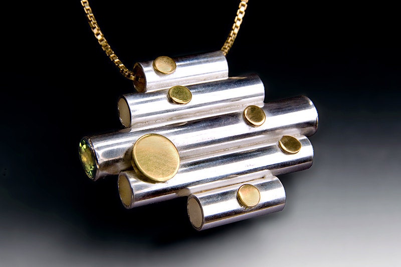 Sterling silver and 22k gold bi-metal modern necklace handcrafted artisan jewelry by Jewelrybyfrancine on etsy