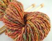 Handspun silk and wool yarn: red, orange, yellow, green "Happy Harvest"