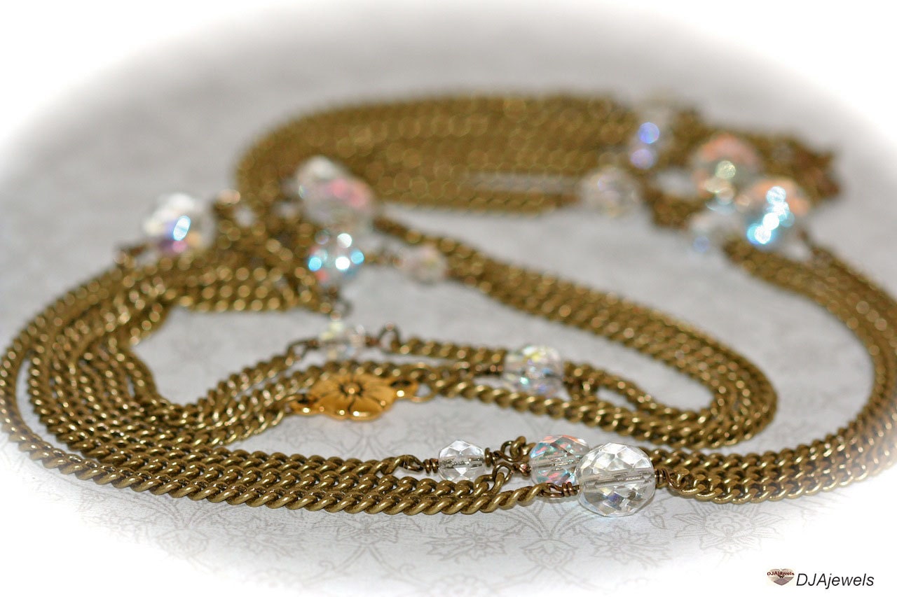 Gatsby Style Triple Layered Necklace. Deco. Antique Brass.
