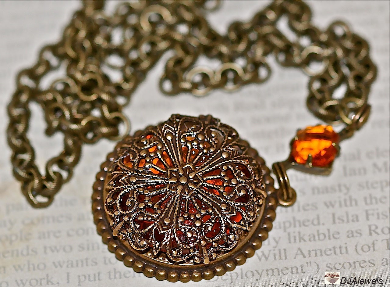 Grand Topaz Glass Necklace. Victorian. Antique Brass.