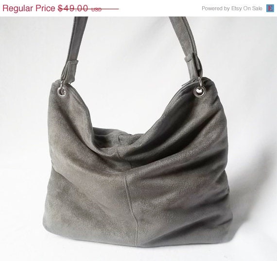 Weekend Sale - Charcoal Grey hobo bag - ultra suede slouch bag - Vegan Handmade bag - Made to Order