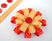 Red and Orange Polka Dots Ribbon Flower Brooch