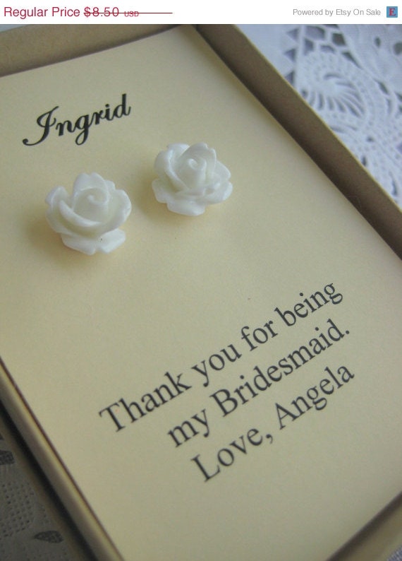 30% SALE Bridesmaids gifts, small sized rose stud earrings, personalized notecards, free jewelry box. Multiple order discount available.
